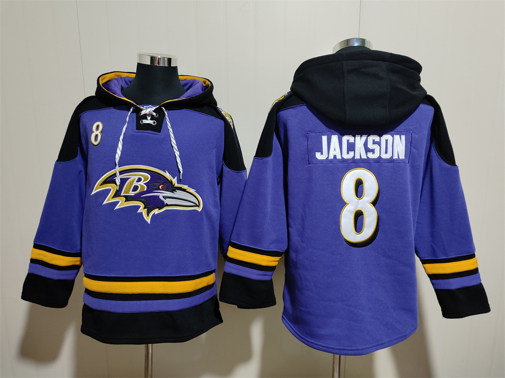 Men's Baltimore Ravens #8 Lamar Jackson Ageless Must-Have Lace-Up Pullover Hoodie Men's Baltimore Ravens #8 Lamar Jackson Ageless Must-Have Lace-Up Pullover Hoodie